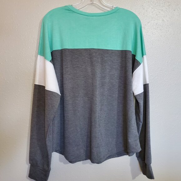 No Boundaries Mint Green Grey Long Sleeve Top Scrunchy Set NWT Women's XXL - Picture 4 of 8